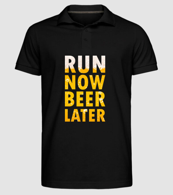 Run now beer later model negru pe tricou