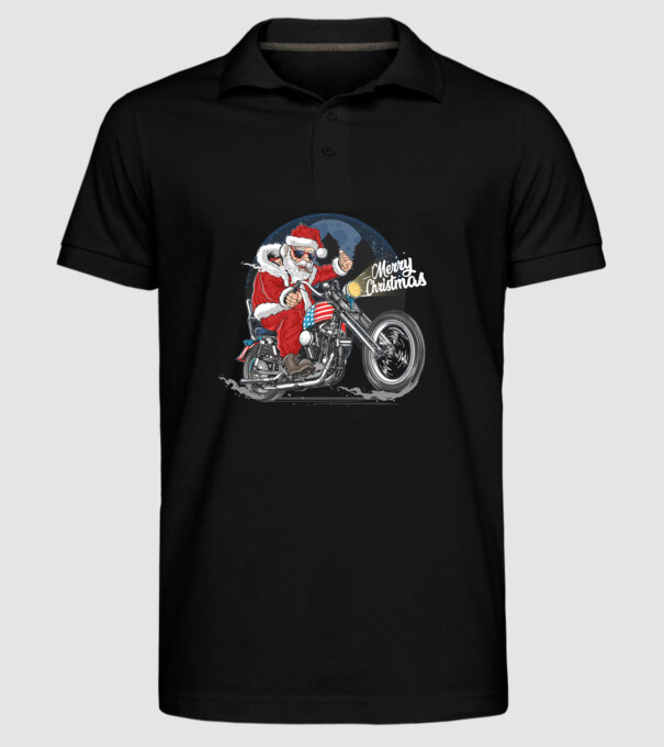 Santa Motocicletă Merry Christmas model negru pe tricou