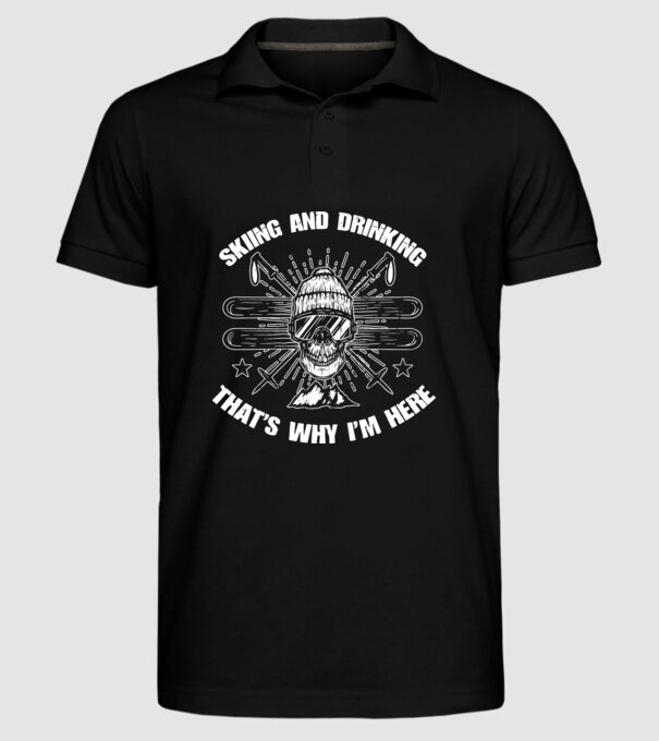 Skiing and drinking model negru pe tricou
