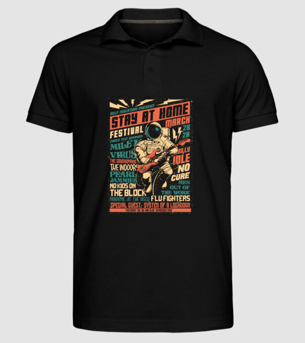 Stay at home festival model negru pe tricou
