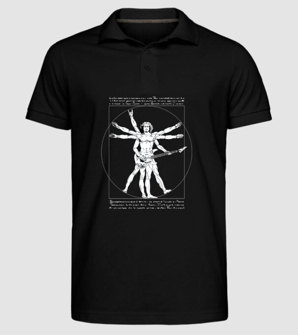 Vitruvius Guitar model negru pe tricou