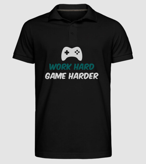 Work hard, game harder model negru pe tricou