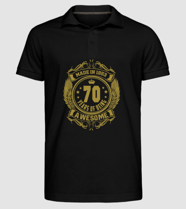 70 years of being awesome winged model negru pe tricou