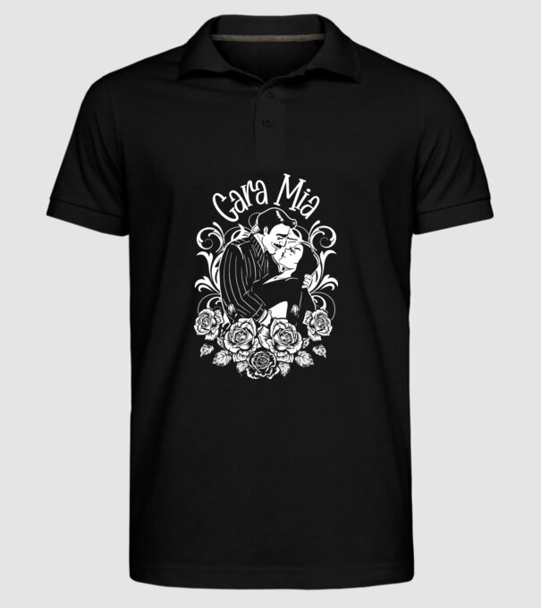 Addams family couple shirt Morticia and Gomez Cara Mia model negru pe tricou