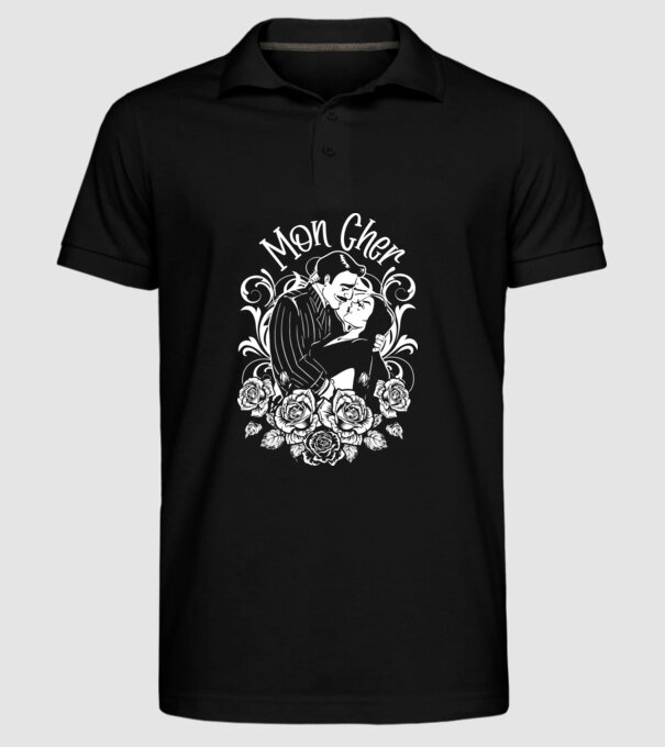 Addams family couple shirt Morticia and Gomez Mon cher model negru pe tricou