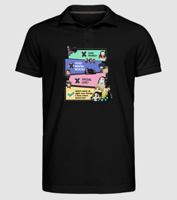 Anime check Demon Slayer model negru pe tricou
