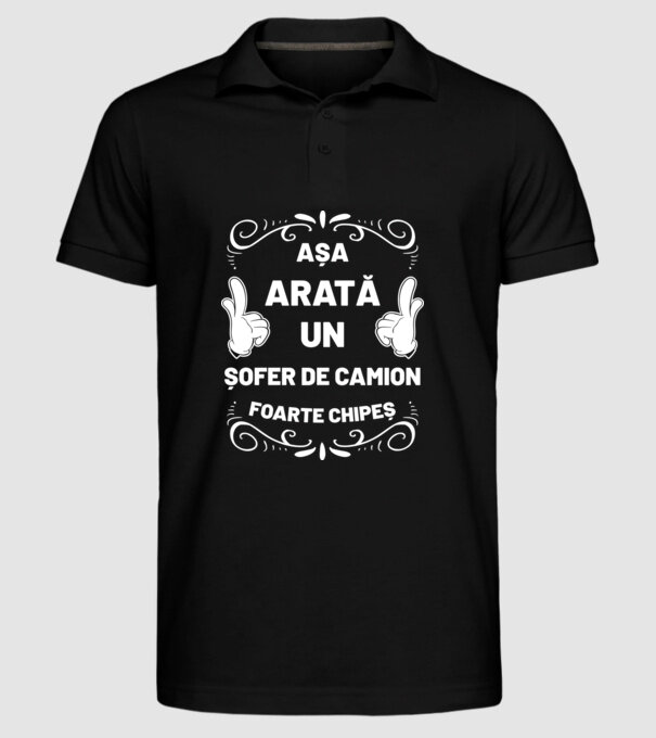 Așa arată un șofer de camion foarte chipeș model negru pe tricou