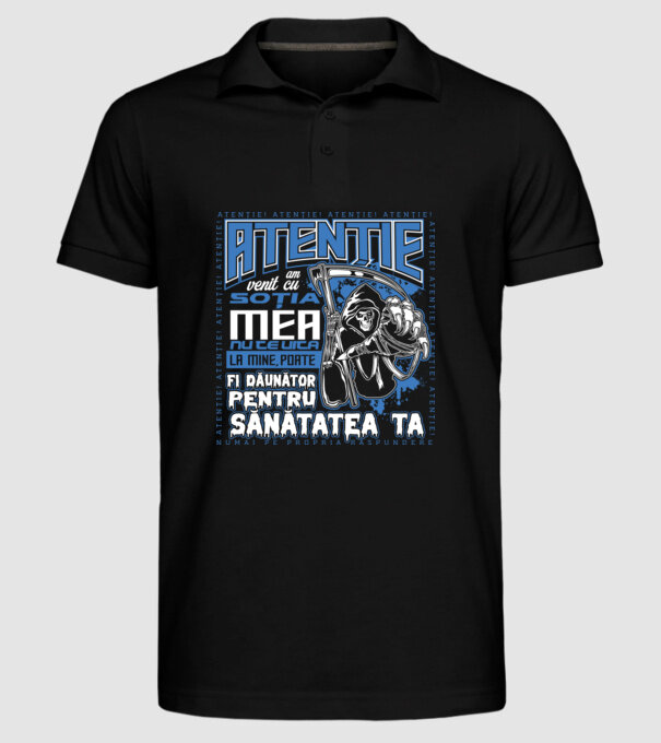 Atenție Am venit cu soția mea model negru pe tricou