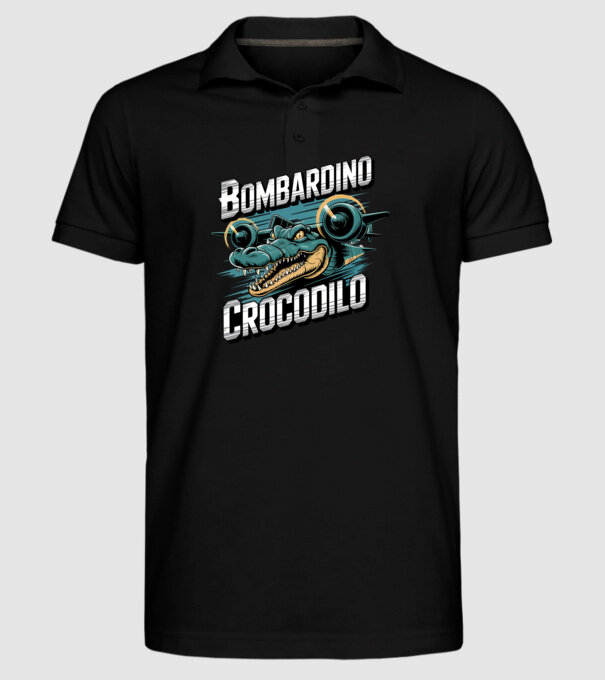 Bombardino Crocodilo 2 model negru pe tricou