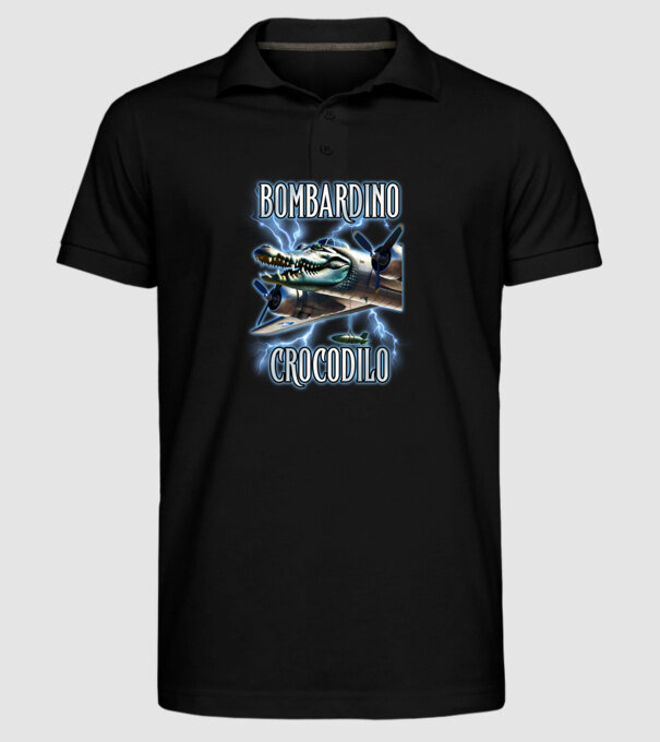 Bombardino Crocodilo model negru pe tricou