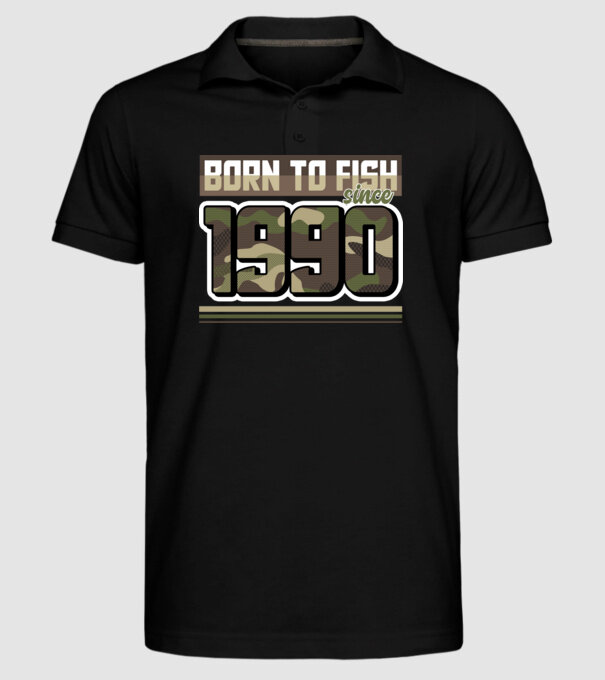 Born to fish since 1990 model negru pe tricou