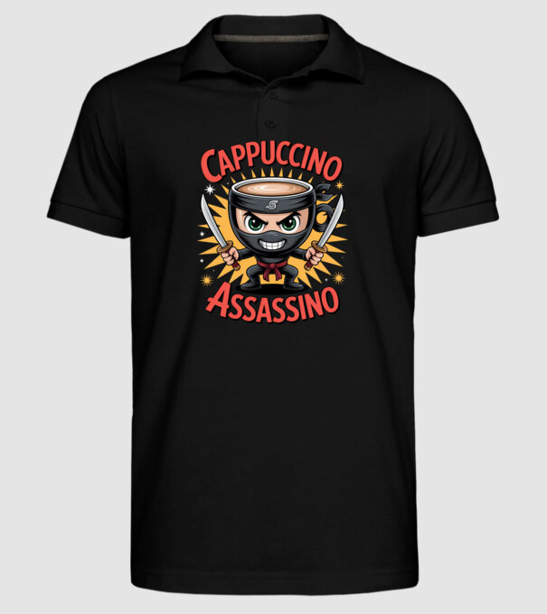 Cappuccino Assasino model negru pe tricou