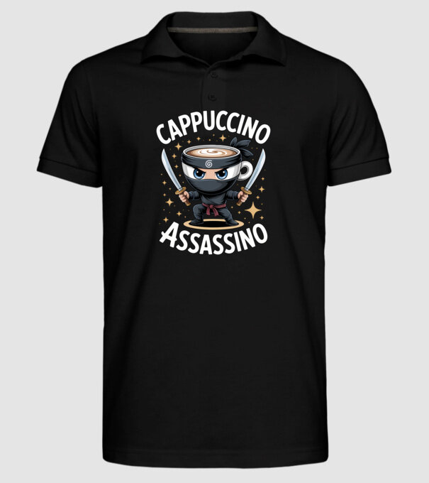 Cappuccino Assassino model negru pe tricou