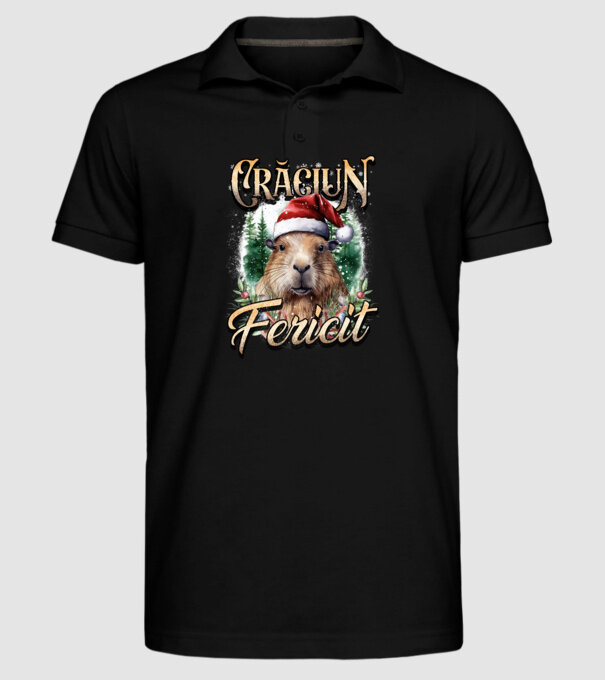 Capybara christmas model negru pe tricou
