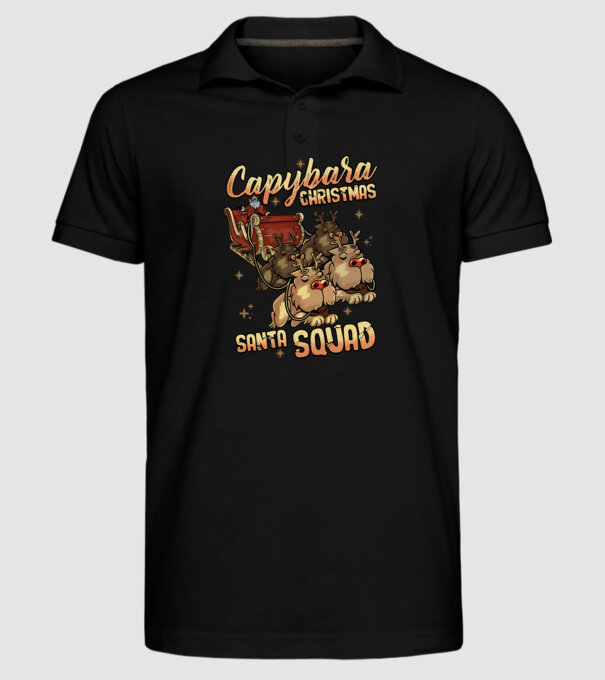 Capybara christmas santa squad model negru pe tricou