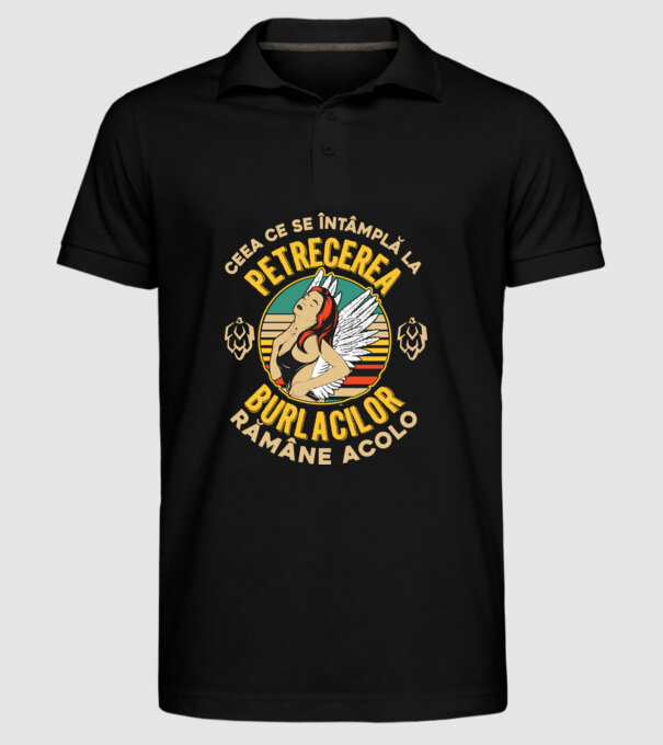 Ceea ce se întâmplă la petrecerea burlacilor rămâne la petrecerea burlacilor model negru pe tricou