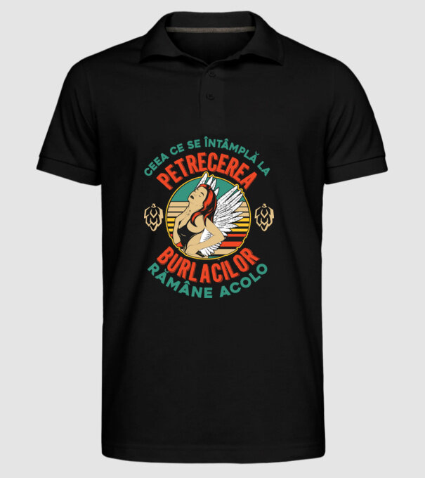 Ceea ce se întâmplă la petrecerea burlacilor rămâne la petrecerea burlacilor model negru pe tricou