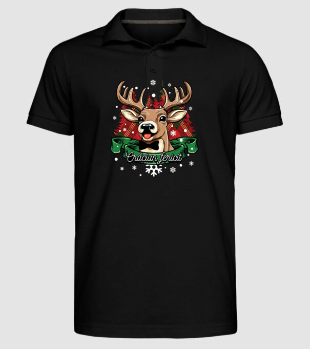 Cerb de Crăciun model negru pe tricou