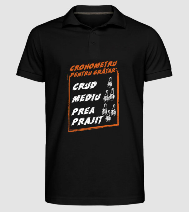 cronometru pentru grătar: crud, mediu, prea prăjit model negru pe tricou