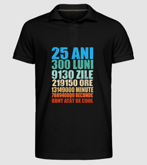 De 25 ani - luni - zile - ore - minute - secunde - sunt atât de cool model negru pe tricou
