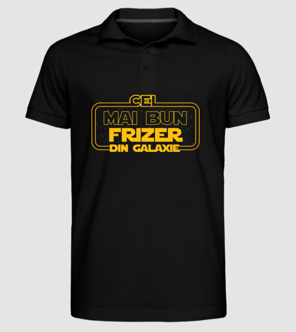 Cel mai bun frizer din galaxie model negru pe tricou