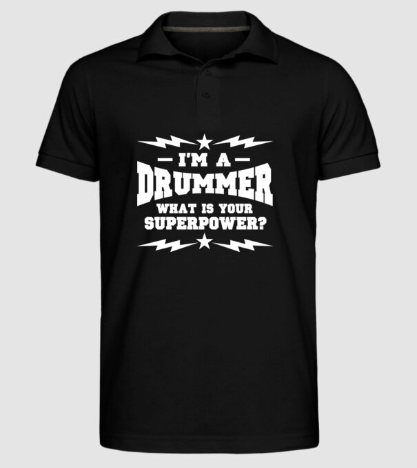 Drummer Superpower model negru pe tricou