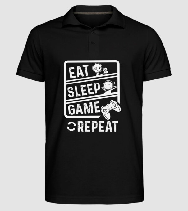 Eat sleep game repeat model negru pe tricou