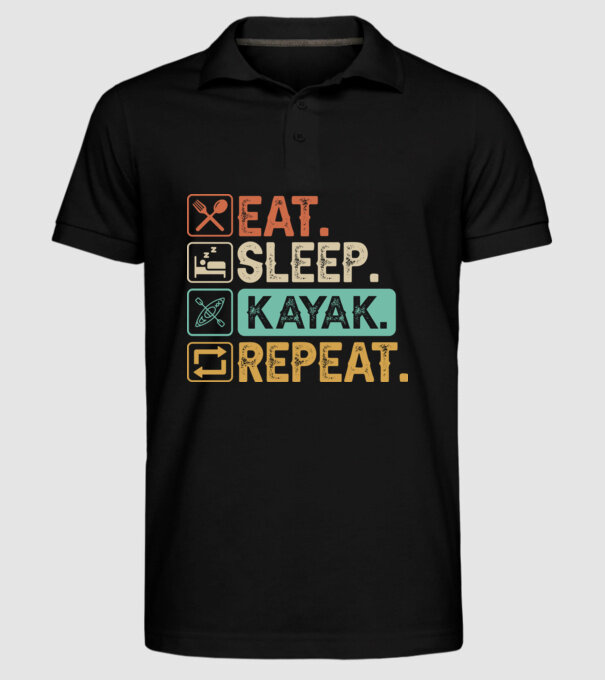 Eat Sleep Kayak model negru pe tricou