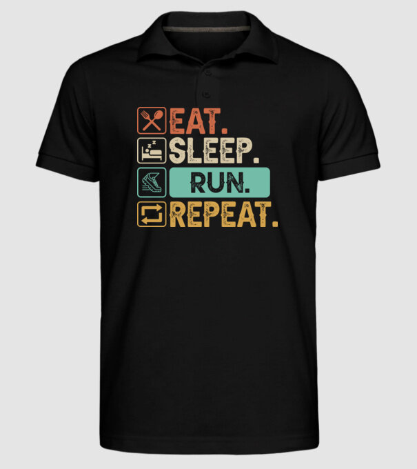 Eat Sleep Run Repeat model negru pe tricou