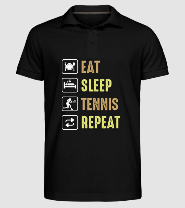 eat sleep tennis repeat model negru pe tricou