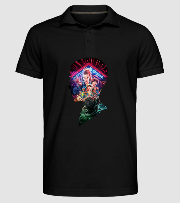 eleven poster head model negru pe tricou