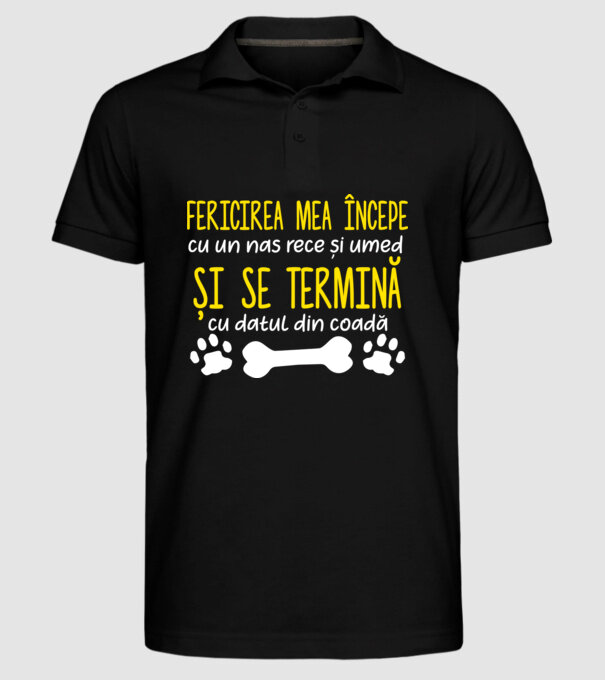 fericirea mea începe cu un nas rece și umed și se termină cu datul din coadă model negru pe tricou