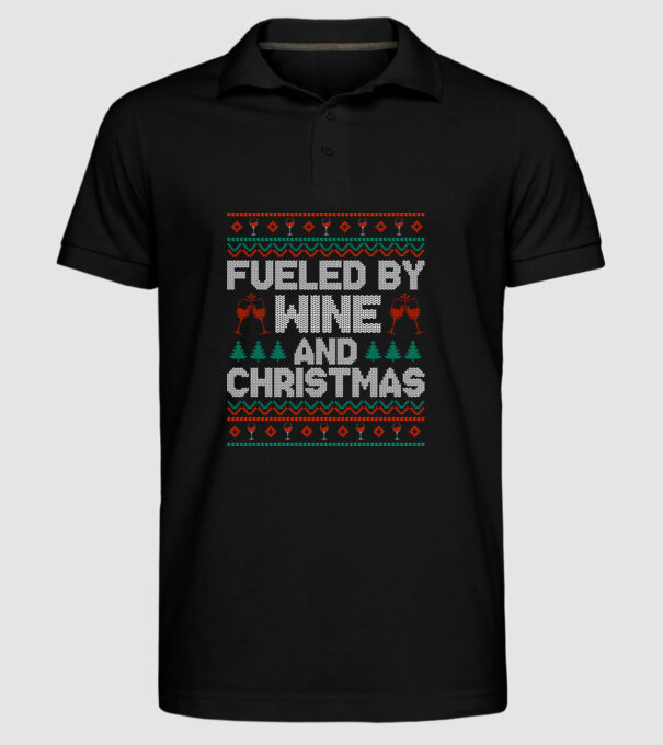 Fueled by wine and christmas model negru pe tricou