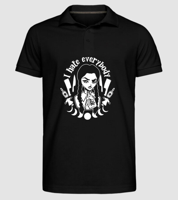 I hate everybody cartoon model negru pe tricou