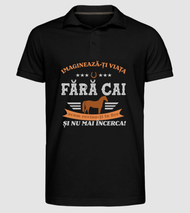 Imaginează-ți viața fără cai, acum revino-ți în fire și nu mai încerca! model negru pe tricou