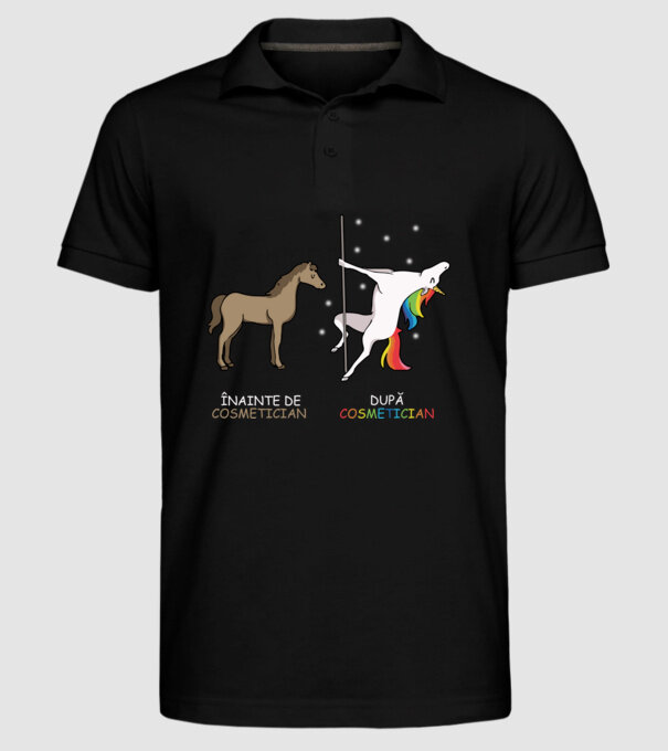 Înainte de cosmetician După cosmetician model negru pe tricou