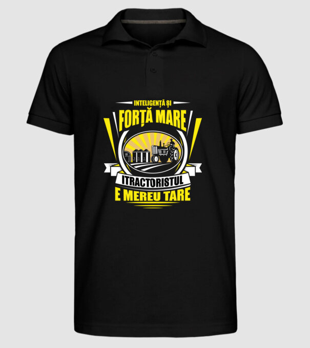 Inteligență și forță mare, tractoristul e mereu tare model negru pe tricou