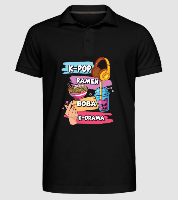 K-POP RAMEN BOBA K-DRAMA model negru pe tricou