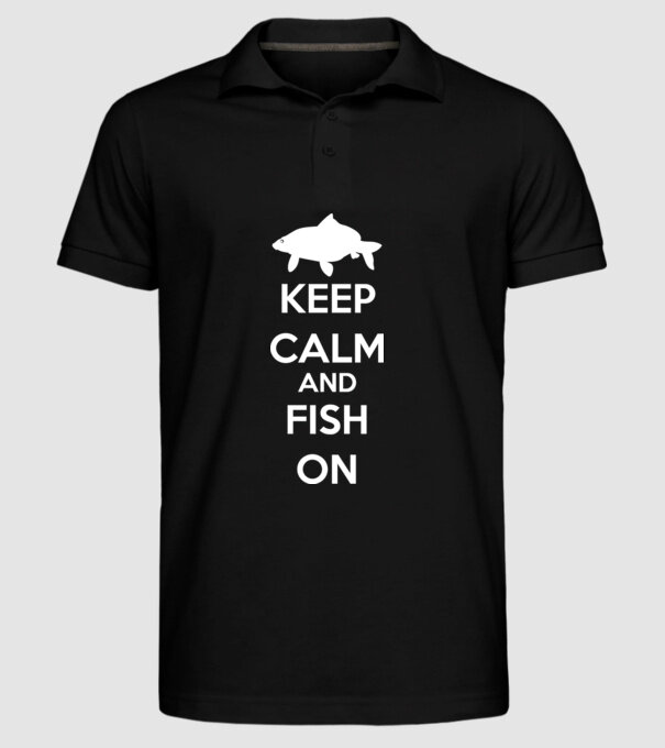 Keep calm and fish on model negru pe tricou