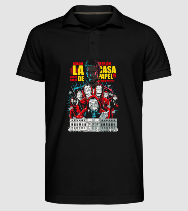 La casa de papel ilutración model negru pe tricou
