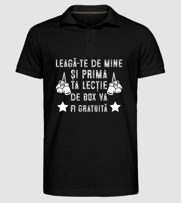 Leagă-te de mine și prima ta lecție de box va fi gratuită model negru pe tricou