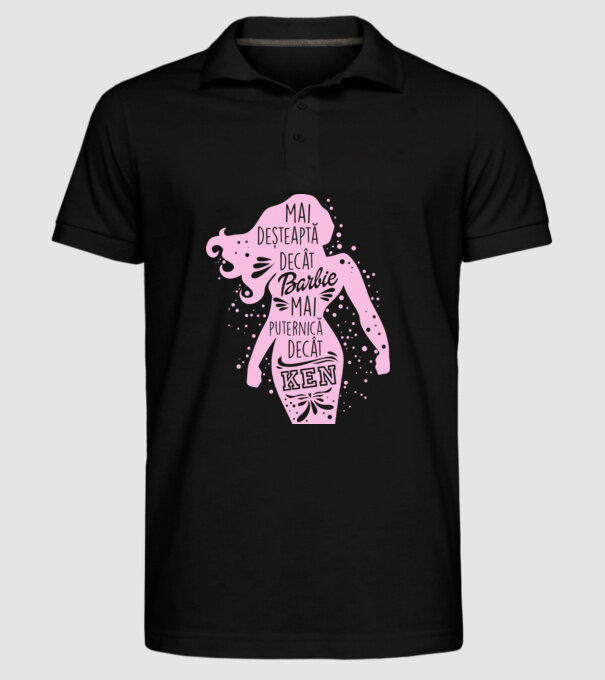 Mai deșteaptă decât Barbie, mai puternică decât Ken model negru pe tricou