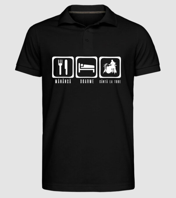 Mănâncă, doarme, cântă la tobe model negru pe tricou