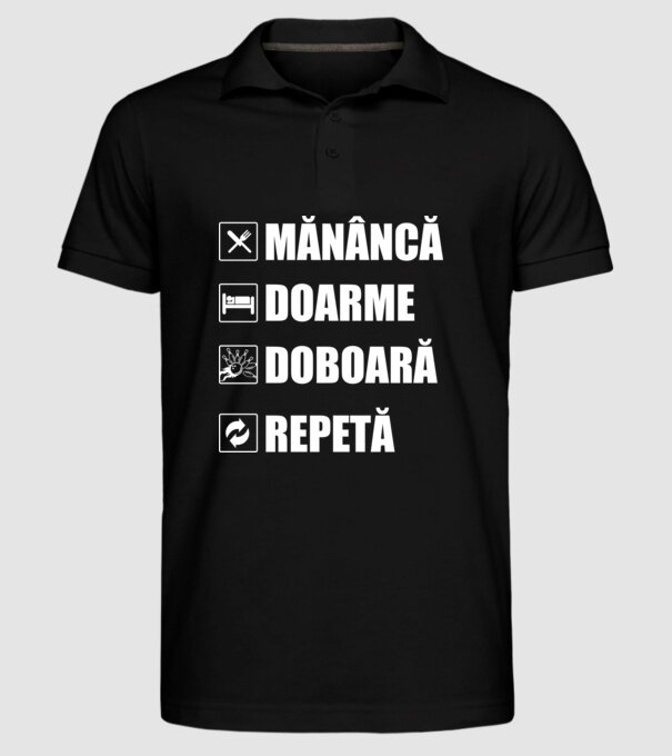 mănâncă doarme doarme doboară repetă model negru pe tricou