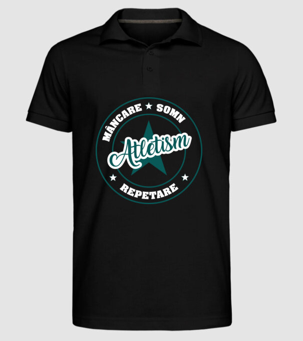 mâncare somn repetare ATLETISM model negru pe tricou