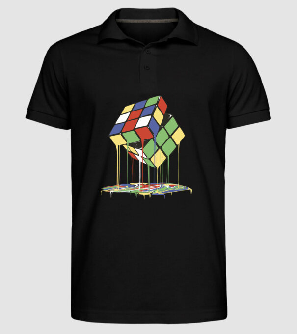 Melting Rubik cube model negru pe tricou