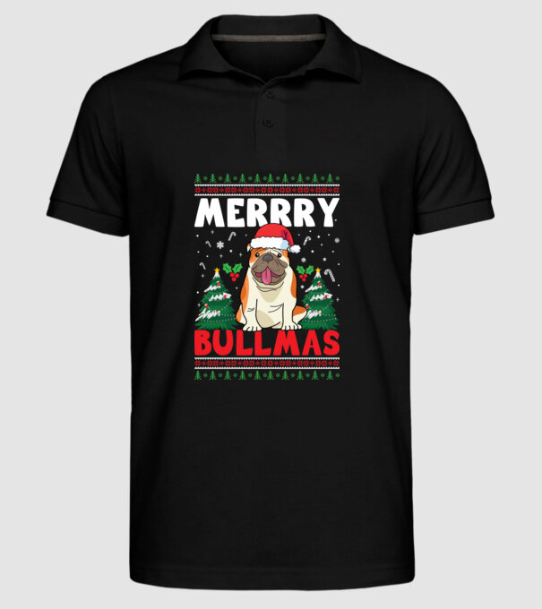 Merry bullmas ugly sweater model negru pe tricou
