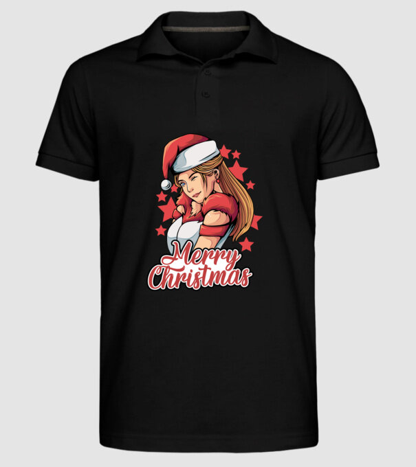 Merry christmas santa girl model negru pe tricou