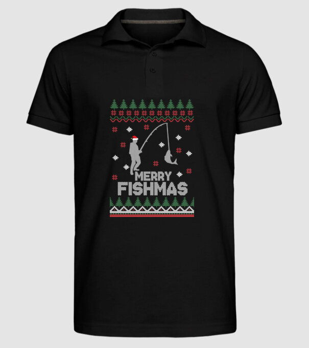 Merry Fishmas model negru pe tricou