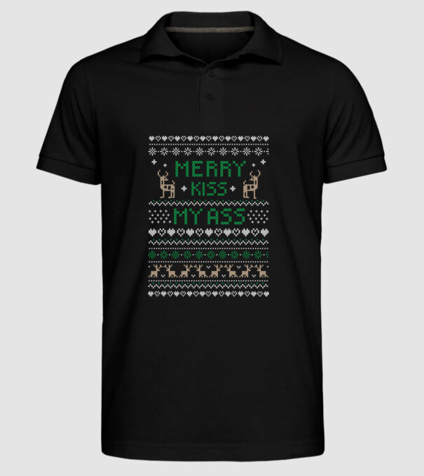 Merry kiss my ass ugly sweater model negru pe tricou
